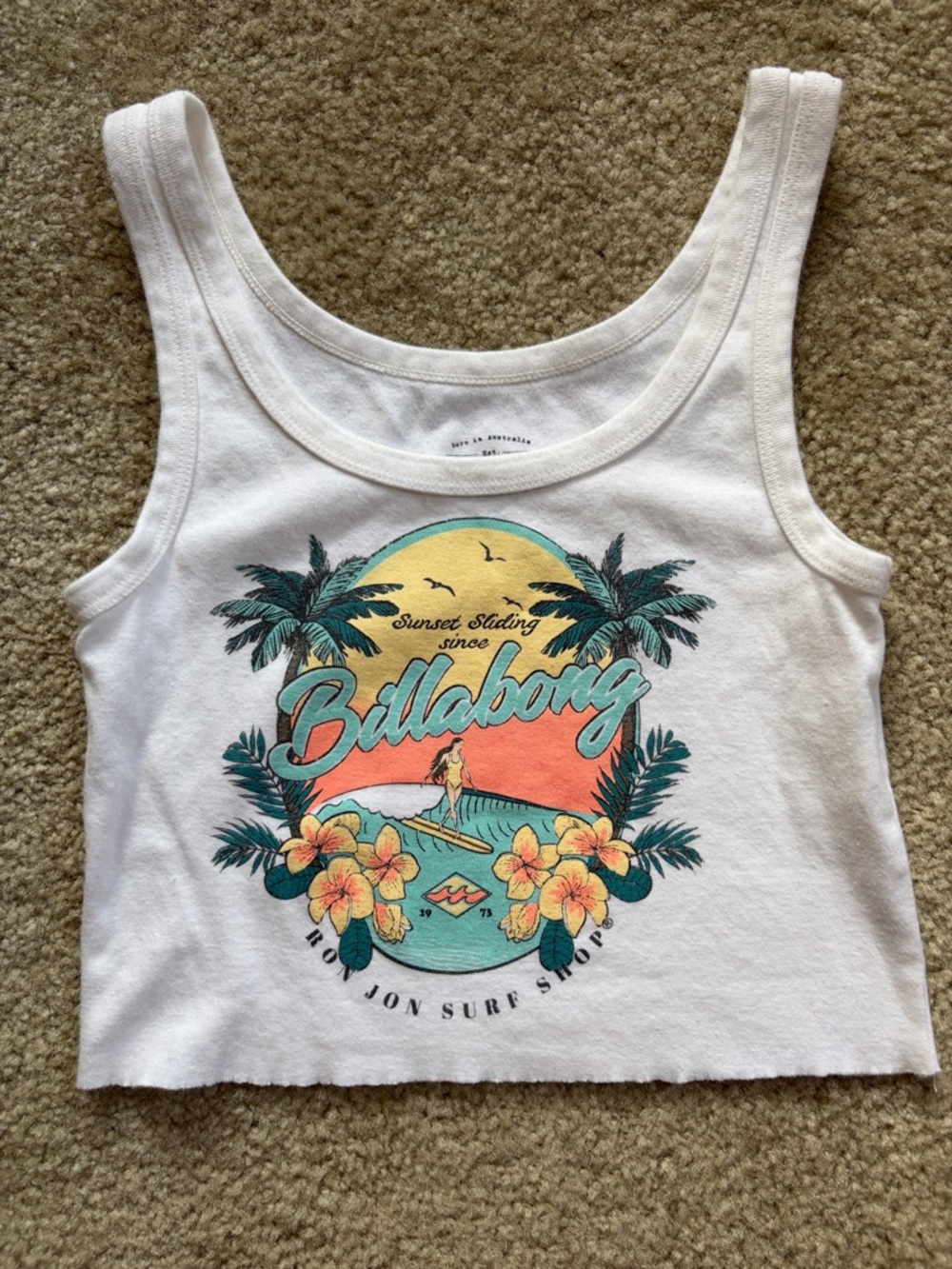 Billabong Ron Jon Surf Shop White Crop Tank Top